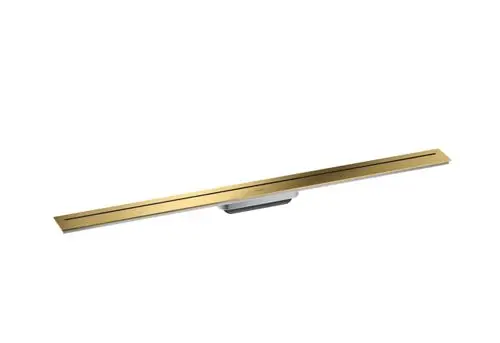 Duschrinne in eleganter Gold-Optik mit minimalistischer, flacher Bauform. Geeignet für moderne Badezimmerlösungen. Produkt von AXOR.